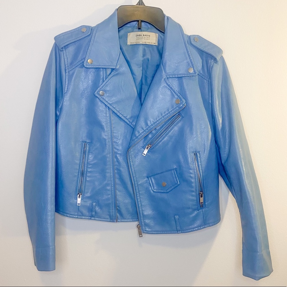 Zara Blue Leather Jacket